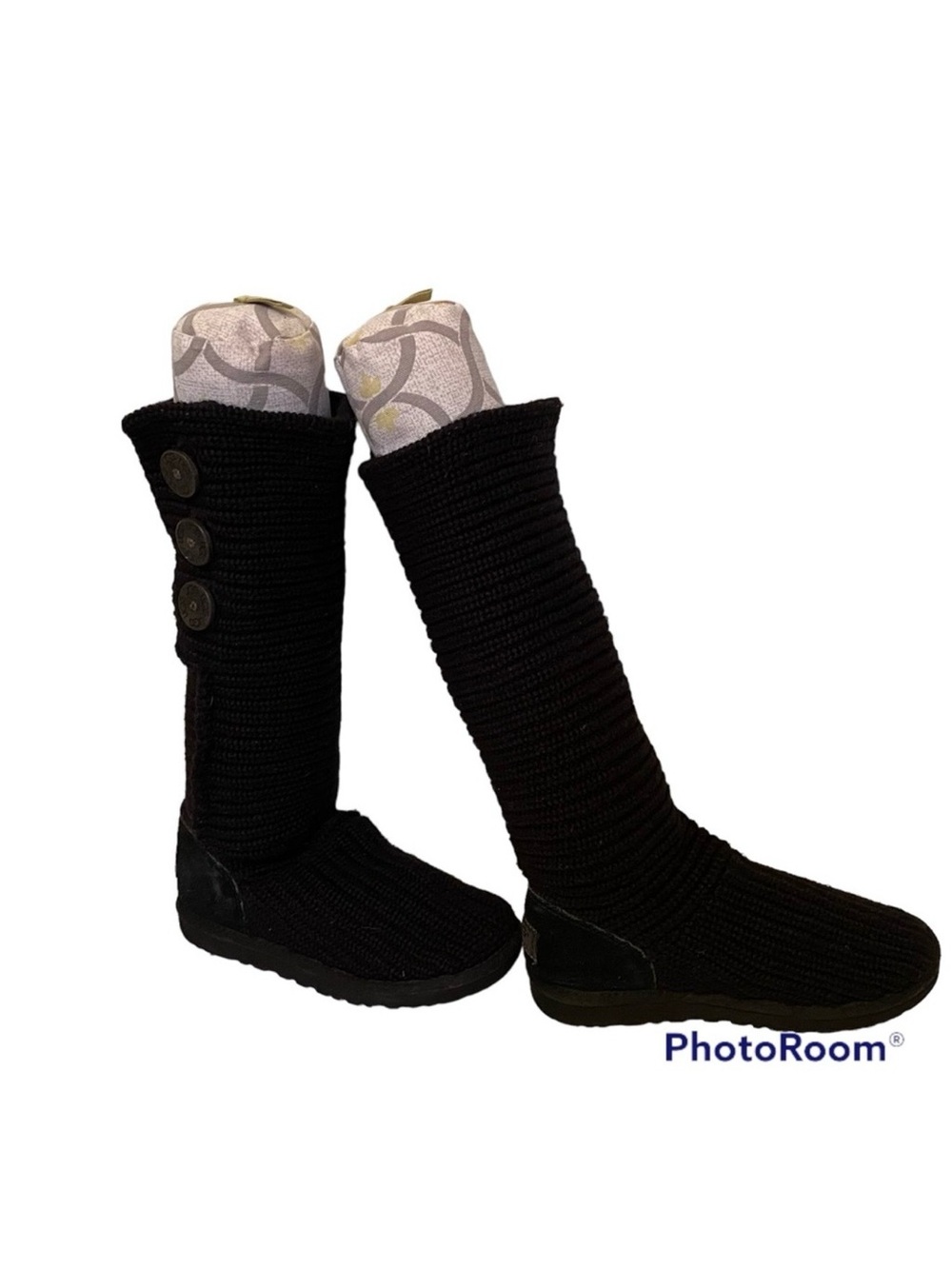 UGG WOMENS BOOTS BLACK CARDY TALL KNIT SIZE 6 WINTER SHOES